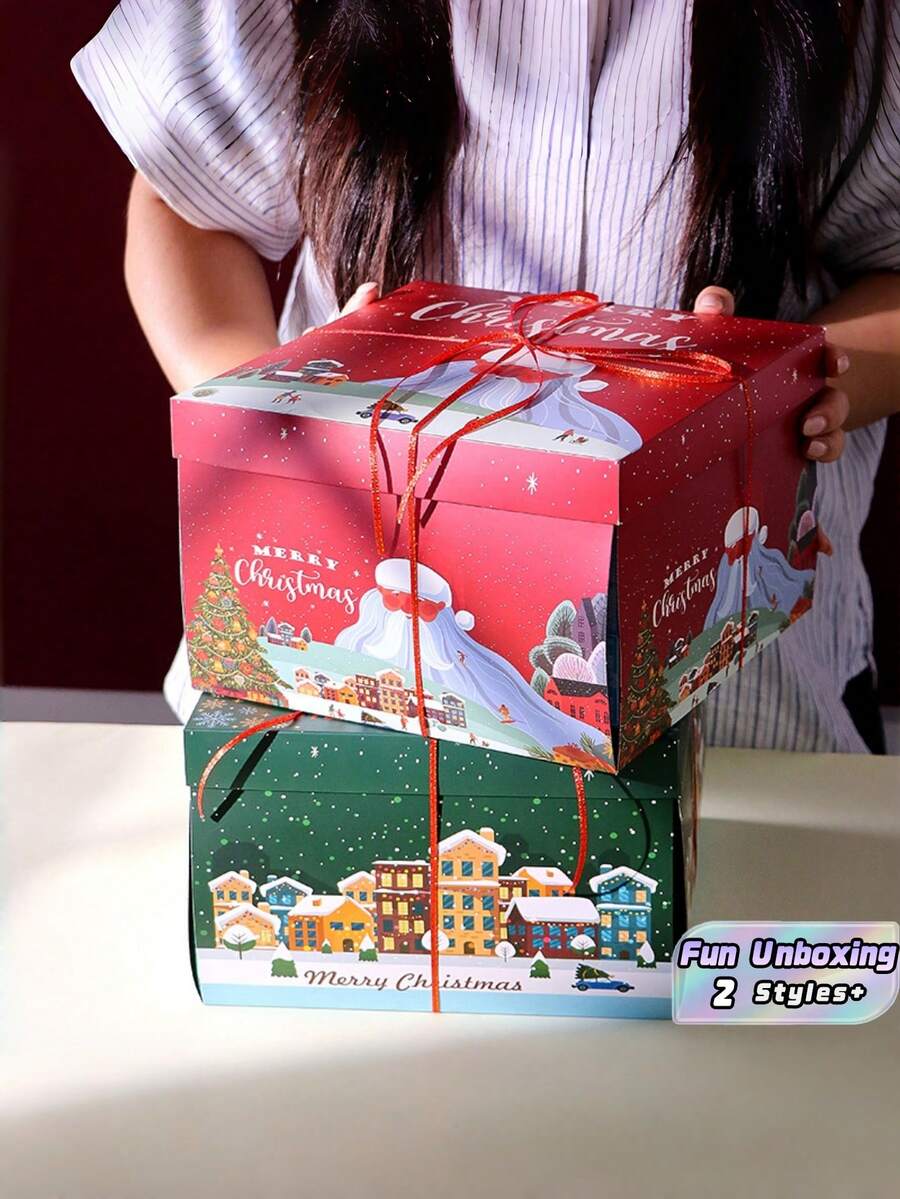 1PC Paper Exploding Surprise Gift Box, Red Green Christmas Pattern, Multi-Layer Candy Holder, DIY Explosion Box For Christmas Birthday Wedding Anniversary Party Favors, Friends Family. - multicolor - View 1