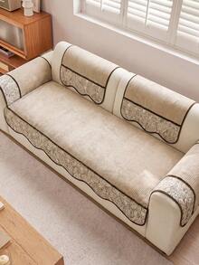1PC Retro Splicing Design Chenille Material Sofa Cover Sofa Cushion, Non-Slip Back Pet Friendly, Holiday Decoration Home Protection, Old Sofa Refurbishment Suitable For Most 1-4 Seat Sofas - Beige - View 5