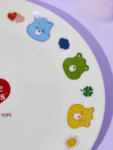 Care Bear X Joivida 1PC Ceramic Dinner Plates, Cute Gingham Check Cartoon Printed Round Porcelain Plates Set, Microwave Color Rim Tableware, Kawaii Decor Dessert Salad Plate Gift For Kids Girls Fans - Multicolor - View 6