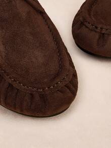 Rosivie Autumn And Winter Round Toe Folded Bow Flat Loafers Vintage Commuter - dark brown - View 3