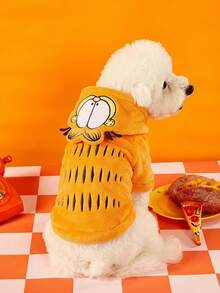 GARFIELD | PETSIN 1件裝卡通寵物連帽變裝套裝，毛絨加厚保暖貓狗角色扮演Cosplay服飾，可愛立體設計小貓小狗通用衣服，適合主題派對、攝影、秋冬日常穿著 - 橘色 - 查看 2
