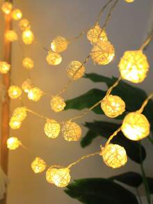 Teckwe 1 قطعة سلسلة أضواء LED بكرة الخيزران بطول 1.5/3/4.5 متر تعمل بالبطارية، تصميم كروي أضواء جنية LED، أضواء ديكور جدار غرفة النوم، ديكور غرفة الأطفال، سلسلة أضواء كرة منسوجة بيضاء دافئة لديكور شجرة عيد الميلاد، سلسلة أضواء ديكور خيمة التخييم - البيج الكرمة الكرة - مشاهدة 7