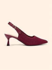 CUCCOO BASICS Zapatos de tacón alto para mujer con punta, malla transpirable, correa trasera, estilo de oficina, vamp bajo, versátiles para uso diario y citas - Burdeos - Ver 3