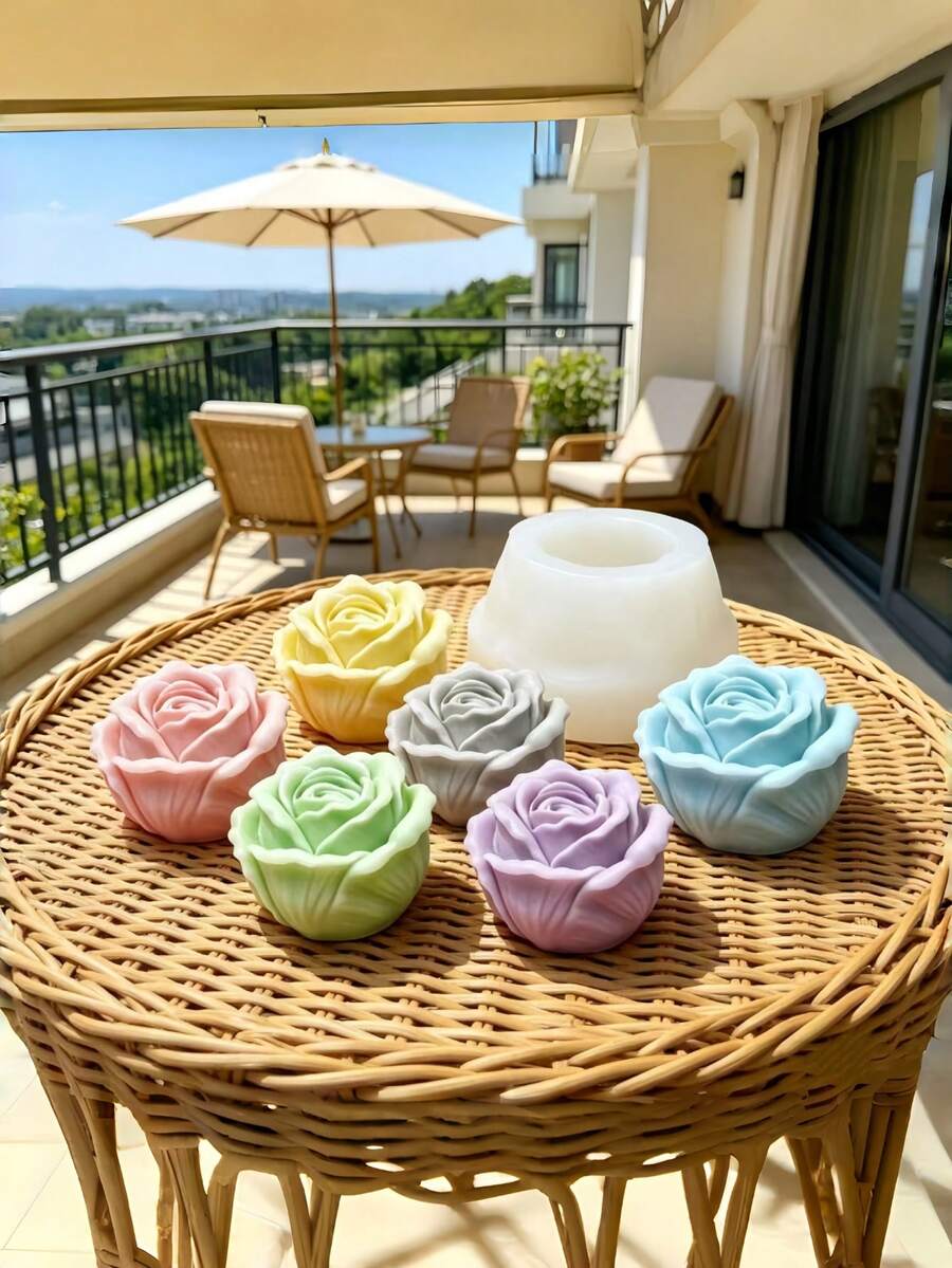 1件裝玫瑰花矽膠模具，適用於蠟燭、香氛、石膏、手工皂，居家蠟燭裝飾DIY手工藝用品