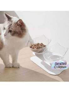Elevated Cat Feeder And Water Bowl Set - Plastic, Non-Slip, Neck-Protecting Design For Cats - Multicolor - View 1