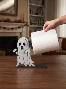 Halloween Wooden Paper Towel Holder, Cute Black Cat Ghost Skeleton Pumpkin Man Countertop Paper Roll Holder, Decorative Freestanding Kitchen Tissue Dispenser For Halloween Home Party Decor - various - View 6