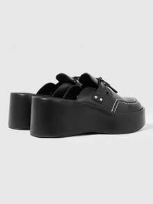 Sugerpunk Retro Bow Dew Heel Mule Shoes Women's, Platform Sole Slip-On Punk Style Versatile Outdoor Cool Slippers, Summer Wear - Black - View 4
