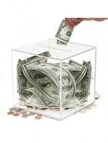 1PC, Acrylic Coin Piggy Bank - Transparent, Secure Locking Mechanism, Countertop Storage Box, Lightweight, No Need For Power, Perfect For Valentine's Day, Thanksgiving, And Homecoming - Multicolor - View 1
