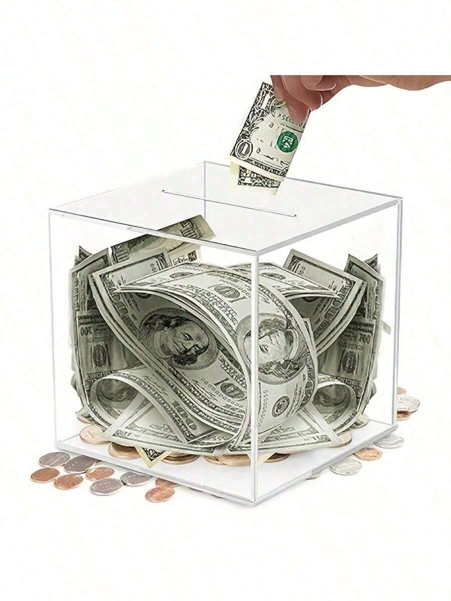1PC, Acrylic Coin Piggy Bank - Transparent, Secure Locking Mechanism, Countertop Storage Box, Lightweight, No Need For Power, Perfect For Valentine's Day, Thanksgiving, And Homecoming - Multicolor - View 1