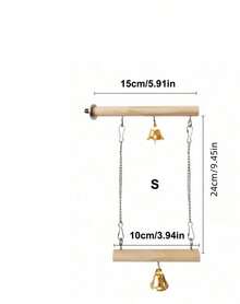 SHEIN 1pc Double-Decker Wooden Parrot Stand With Bell Swing - Multicolor - View 3