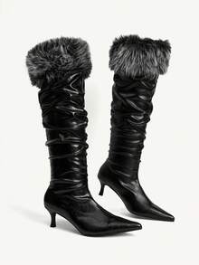 CUCCOO CHICEST Women's Fashion High-Heeled Boots, Slip-On Pointed Stiletto Global Fashion Party Avant-Garde Outdoor Party Commute Daily Versatile Winter Boots - Black - View 6