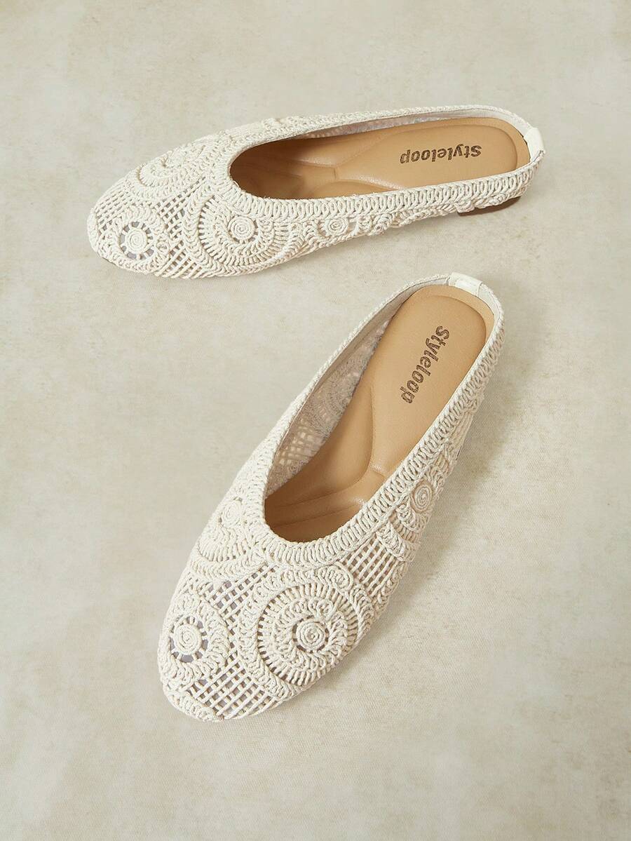 Styleloop Beige Woven Bohemian Style Women's Casual, Beach Soft Bottom Slip-On Sandals, Comfortable For Music Party Outfit Travel Essentials - Beige - View 1