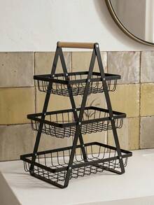 Cirelle 1pc Three-Tier Metal Countertop Storage Organizer With Wooden Handle, Multi-Purpose A-Frame Display Rack For Pantry, Vanity, Dining Table And Home Decor, Space-Saving Household Storage - Multicolor - View 4