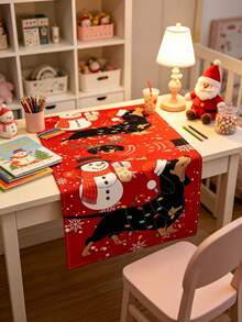 1 Pc Premium Red Black Plaid Dachshund Snowman Christmas Table Runner Linen Textured Polyester Tablecloth For Holiday Party Kitchen Dining Room Farmhouse Winter Home Decor - C - View 7