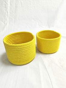 Cross-Border Desktop Storage Basket, Handmade Cotton Rope Woven Storage Bin, Snack And Toy Organizer Bucket, Headboard Clutter Storage Box - Yellow - View 8