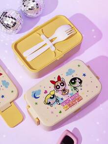 THE POWERPUFF GIRLS X Joivida Cute Powerpuff Girls Printed Bento Box, Portable Leak-Proof Lunch Box, Food Storage Case For School Office Picnic, Remove Lid Before Microwave Heating - Yellow - View 4