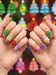 20PCS Icy Colorful Sequin Christmas Tree Nail Art Resin Charms Random Style For DIY Press On Nails Decoration Holiday Nail Accessory Gift - Multicolor - View 7