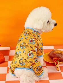 GARFIELD | PETSIN 1pc Cute Yellow Kitten High Eared Dog Ice Cream Daily Circle Printed Pet Jumpsuit Yellow Soft, Comfortable, Breathable Pet Clothing - Multicolor - View 2