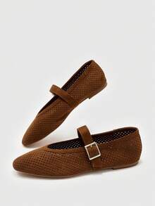 CUCCOO BIZCHIC Women's Flat-Soled Shoes Commuting Casual Walking Simple Breathable Comfortable Buckle Fall Shoes - Dark brown - View 8