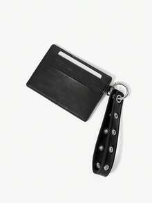 Viva Strut Women's Fashion Black Faux Leather Rivet Card Bag, Zipper Change Bag With Air Eye Wristband, Multi-Functional Card Sleeve, Daily Commute - Black - View 3