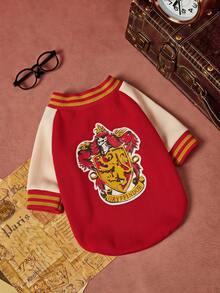 HARRY POTTER X PETSIN 1pc Gothic Gemstone Badge With Lion Pattern Printed Pet Coat, Beige And Red, Soft And Comfortable Warm Pet Clothing - Multicolor - View 3