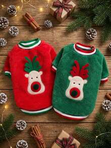 PETSIN 1PC Christmas Deer‑Face Pet Outfit, Warm Autumn Winter Clothing For Cats & Dogs, Fit For French Bulldog, Teddy, Bichon - Multicolor - View 1