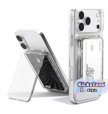 1pc Magnetic Transparent Wallet Card Holder, Compatible With IPhone 16/15 S26 Ultra 24- Phone Case Card Slot Protective Cover - Clear - View 1
