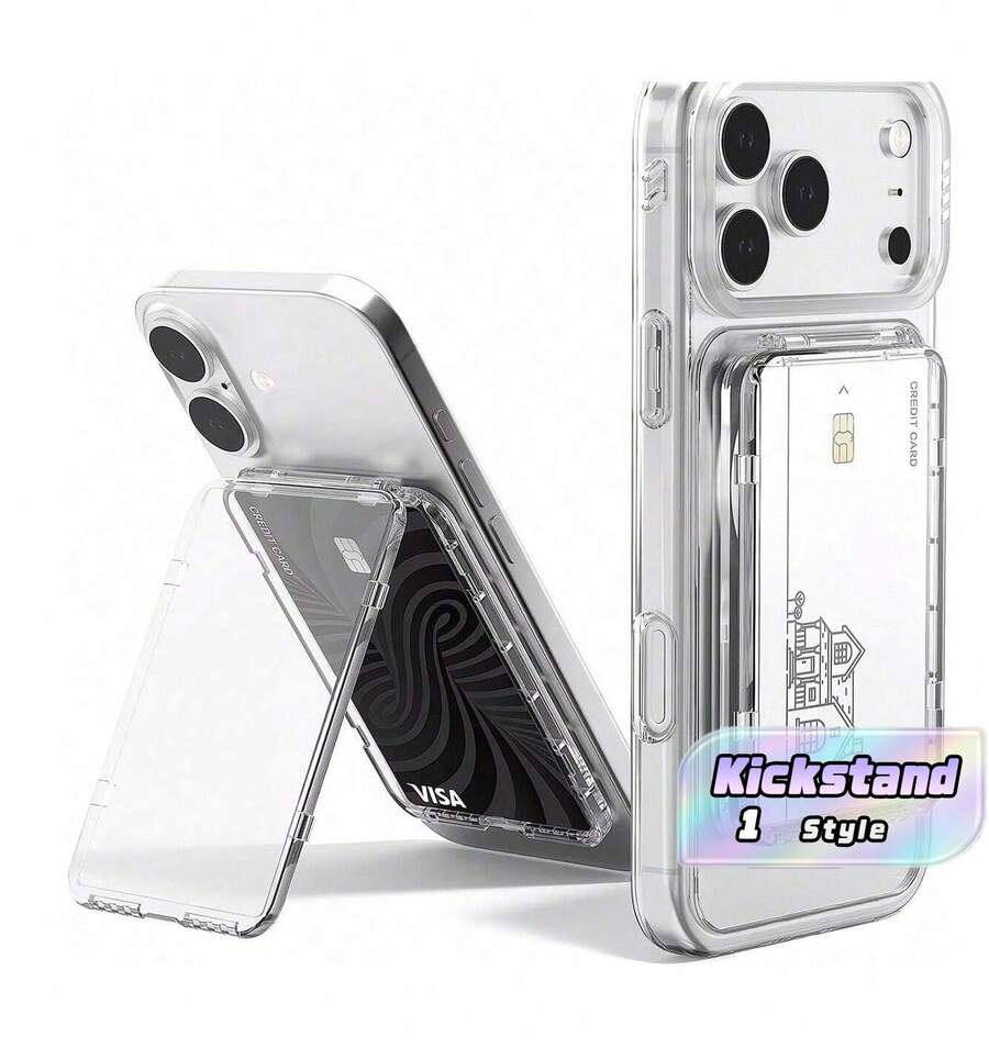 1pc Magnetic Transparent Wallet Card Holder, Compatible With IPhone 16/15 S26 Ultra 24- Phone Case Card Slot Protective Cover - Clear - View 1