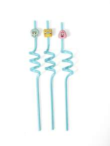 SpongeBob SquarePants | SHEIN 1/3 Cute Cartoon Pattern Straw Cover With Straw, Gift Package. - Multicolor - View 3