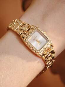Opalesca A Sophisticated Gold Lava-Textured Bracelet With Classic Square Watch Exuding A Glamorous And Vintage Charm Suitable For Daily Stacking Birthday Gifts - Gold - View 3