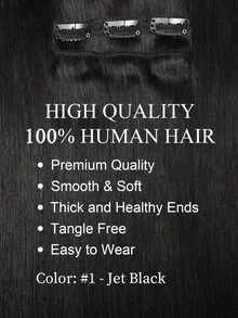 7PCS Clip In Hair Extensions Human Hair, 115G Double Weft Invisible Design With 20 Secure Clips, #1# Jet Black Premium Straight Remy Hair, 14‑22 Inch, For Thin Hair Volume Boost, Women & Girls Daily Wear,  Halloween & Christmas Costume Styling - S1 - View 3