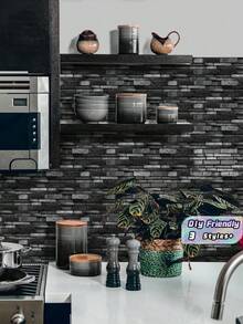 5/10/20PCS 3D Gel Wall Sticker Kitchen Oil Proof Splash Guard Bathroom Renovation Tile Decal Self Adhesive Peel And Stick Waterproof Home Decor - A-Black - View 1