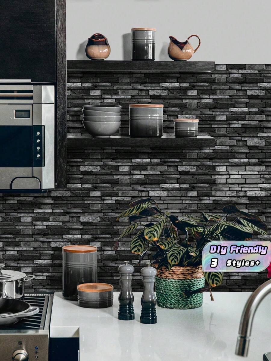 5/10/20PCS 3D Gel Wall Sticker Kitchen Oil Proof Splash Guard Bathroom Renovation Tile Decal Self Adhesive Peel And Stick Waterproof Home Decor - A-Black - View 1