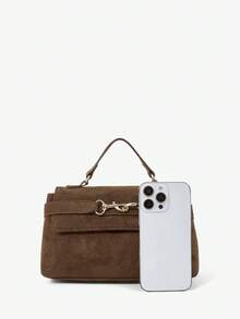 Maija Ladies Coffee Suede Hardware Buckle Decorative Suede Handbag, Fashionable And Elegant, Simple And Versatile Classic, Commuter Office Dating Daily - Coffee - View 5