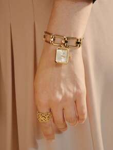 Opalesca A Stylish Gold Chunky-Chain Bracelet Featuring A Pendant-Style Watch Head; It Offers A Unique Distinctive Look Suitable For Daily Personalized Styling - Gold - View 1