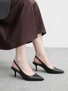 CUCCOO BIZCHIC Ladies Pointed Fashion Elegant Empty Shoes. Mirror PU Fabric. Kitten And Lacquered Low Heels. Versatile. Commuting Is Suitable For Prom, Vacation, Fall Shoes - Black - View 3