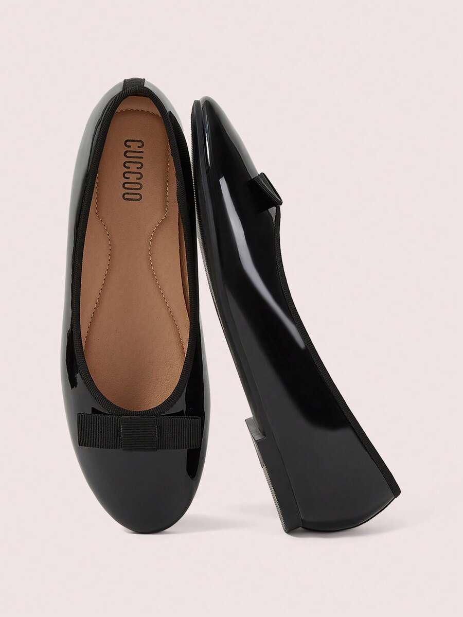 CUCCOO DOLLMOD Ladies Satin Round Toe Ballet Flats, Bow Soft Sole Casual Dress Shoes - Black - View 1