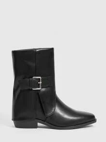 Daringsoles Women's Small Square Toe Black Ankle Boots Fashionable And Elegant Thick Heel Styling Circumference Bottom Reverse Set Buckle Versatile And Thin Outdoor - Black - View 8