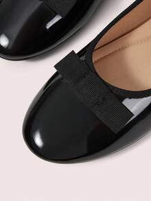 CUCCOO DOLLMOD Ladies Satin Round Toe Ballet Flats, Bow Soft Sole Casual Dress Shoes - Black - View 4