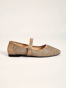 CUCCOO CHICEST Bagian atas berbahan kulit gandum baru, sol dalam beludru, desain ujung persegi kecil, dapat disesuaikan dengan gesper, nyaman dan serbaguna, sepatu datar wanita. - Khaki - View 8