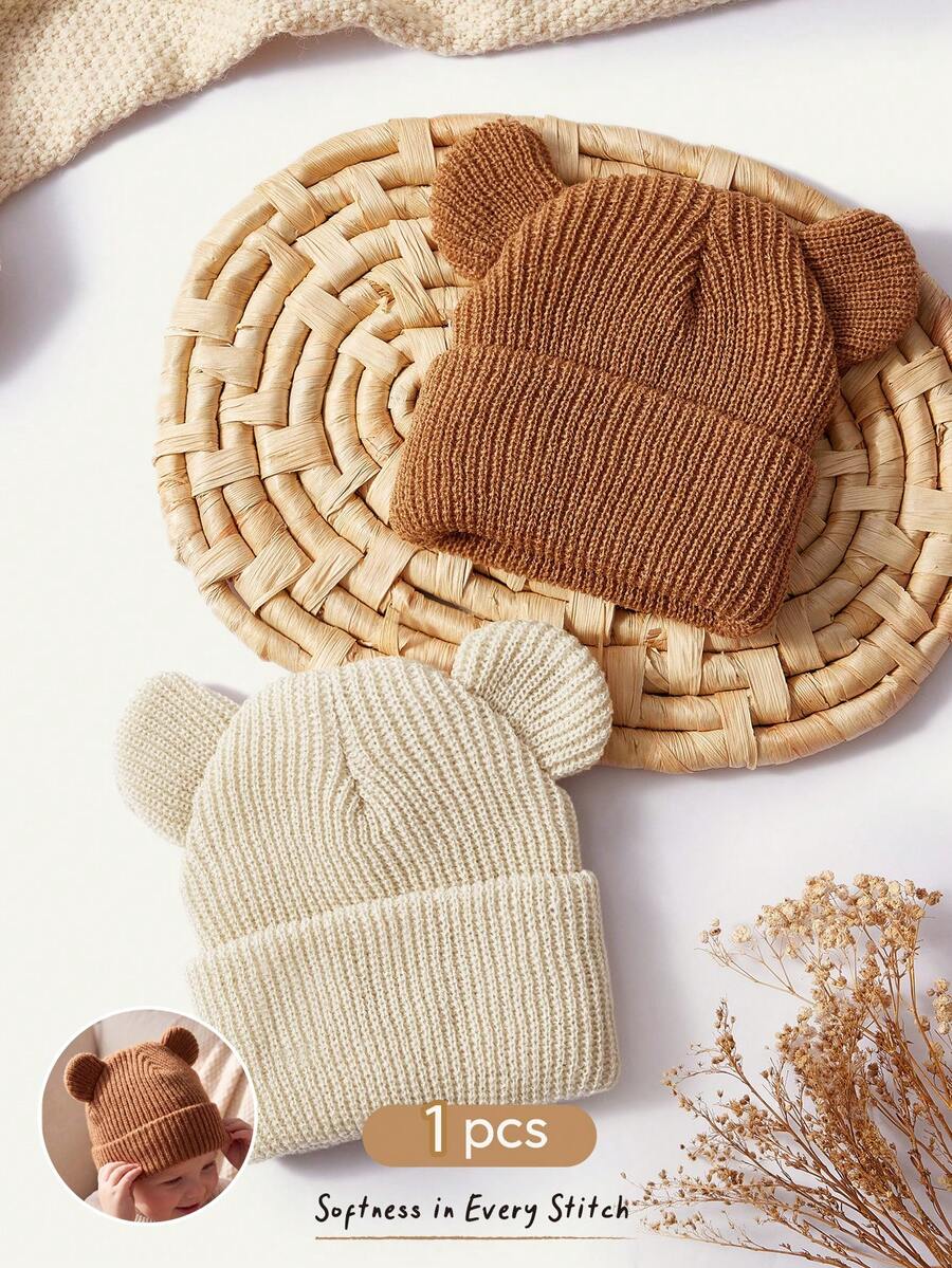 Cozy Pixies 1-Piece Boy And Girl Children Baby Knitted Solid Color Versatile Cartoon Bear Children Autumn And Winter Warm Knitted Wool Pullover Hat - Multicolor - View 1