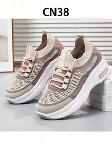 2025 Spring Women'S Thick Sole Casual Sneakers, Breathable Comfortable Platform Shoes For Mothers - Beige - View 16