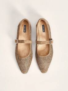 CUCCOO CHICEST Bagian atas berbahan kulit gandum baru, sol dalam beludru, desain ujung persegi kecil, dapat disesuaikan dengan gesper, nyaman dan serbaguna, sepatu datar wanita. - Khaki - View 1