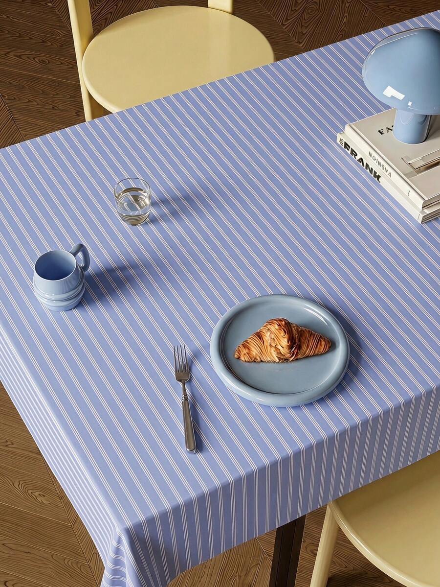 Joivida A Blue Striped Tablecloth, Made Of Velvet Fabric, Easy To Clean. Suitable For Holiday Parties, Kitchens, Dining Rooms And Home Decorations. Practical And Beautiful Daily Decorative Items. The Material Is Durable. - Blue Stripe - View 1