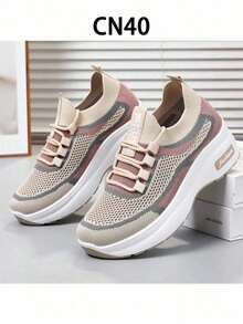 2025 Spring Women'S Thick Sole Casual Sneakers, Breathable Comfortable Platform Shoes For Mothers - Beige - View 17