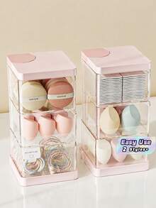 Rotatable Multi-Layer Dust-Proof Makeup Sponge Holder, Luxury Desktop Storage Rack For & Makeup Brushes - Multicolor - View 1