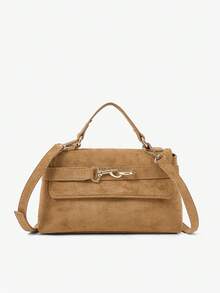 Maija Ladies Brown Suede Hardware Buckle Decorative Suede Handbag, Fashionable And Elegant, Simple And Versatile Classic, Commuter Office Dating Daily - Brown - View 1