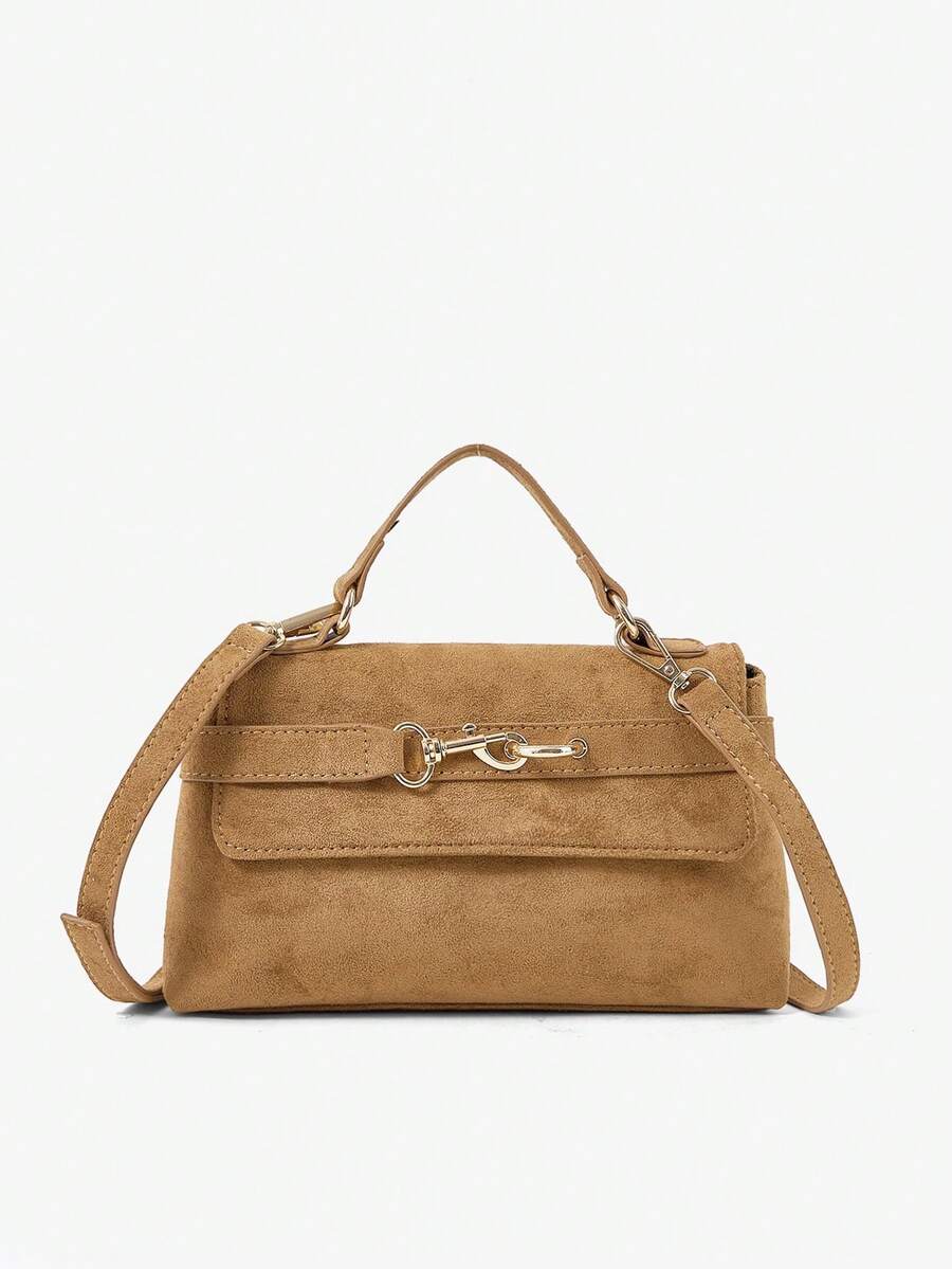 Maija Ladies Brown Suede Hardware Buckle Decorative Suede Handbag, Fashionable And Elegant, Simple And Versatile Classic, Commuter Office Dating Daily - Brown - View 1
