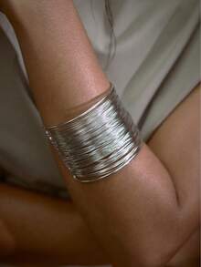 MUSERA Wire Cuff BangleNew Street Punk Multi-Layer Hollow C-Shaped Open Bracelet Fall Autumn - Silver - View 2