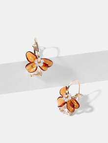 MOTF PREMIUM AMBER BROWN RESIN FLOWER GEOMETRIC NICHE EARRINGS - Silver - View 7